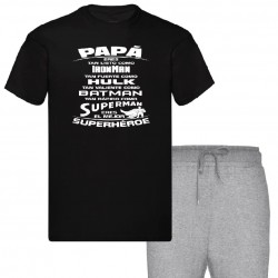 Pijama manga corta, pantalón largo, algodón, frase papá divertida, padre superhéroe