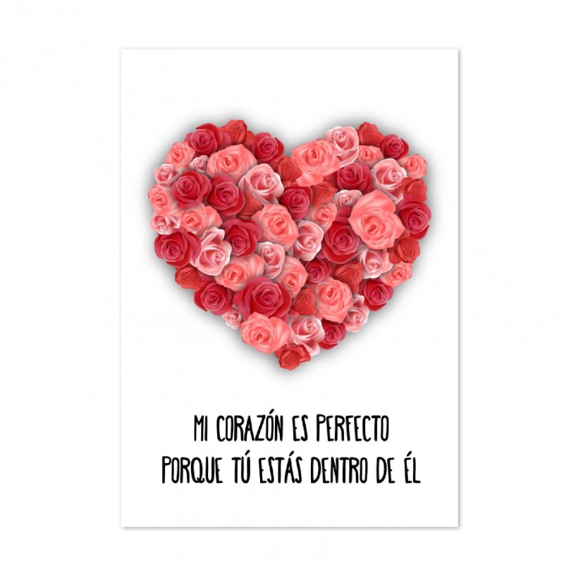 tarjeta felicitación amor y enamorados. Te quiero con un corazón de rosas rojas