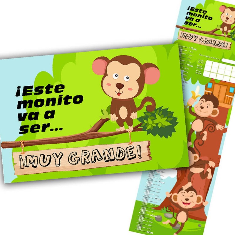 tarjeta felicitación desplegable con medidor para medir la altura del niño.